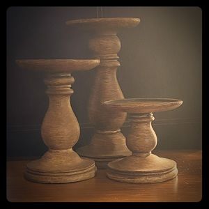 Wood-look Candle Holder Trio